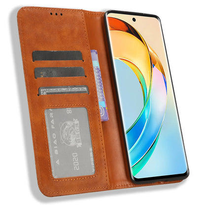 For Honor X50 Magnetic Closing Retro Phone Case PU Leather Cover Stand Wallet Shell