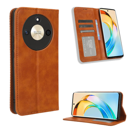 For Honor X50 Magnetic Closing Retro Phone Case PU Leather Cover Stand Wallet Shell