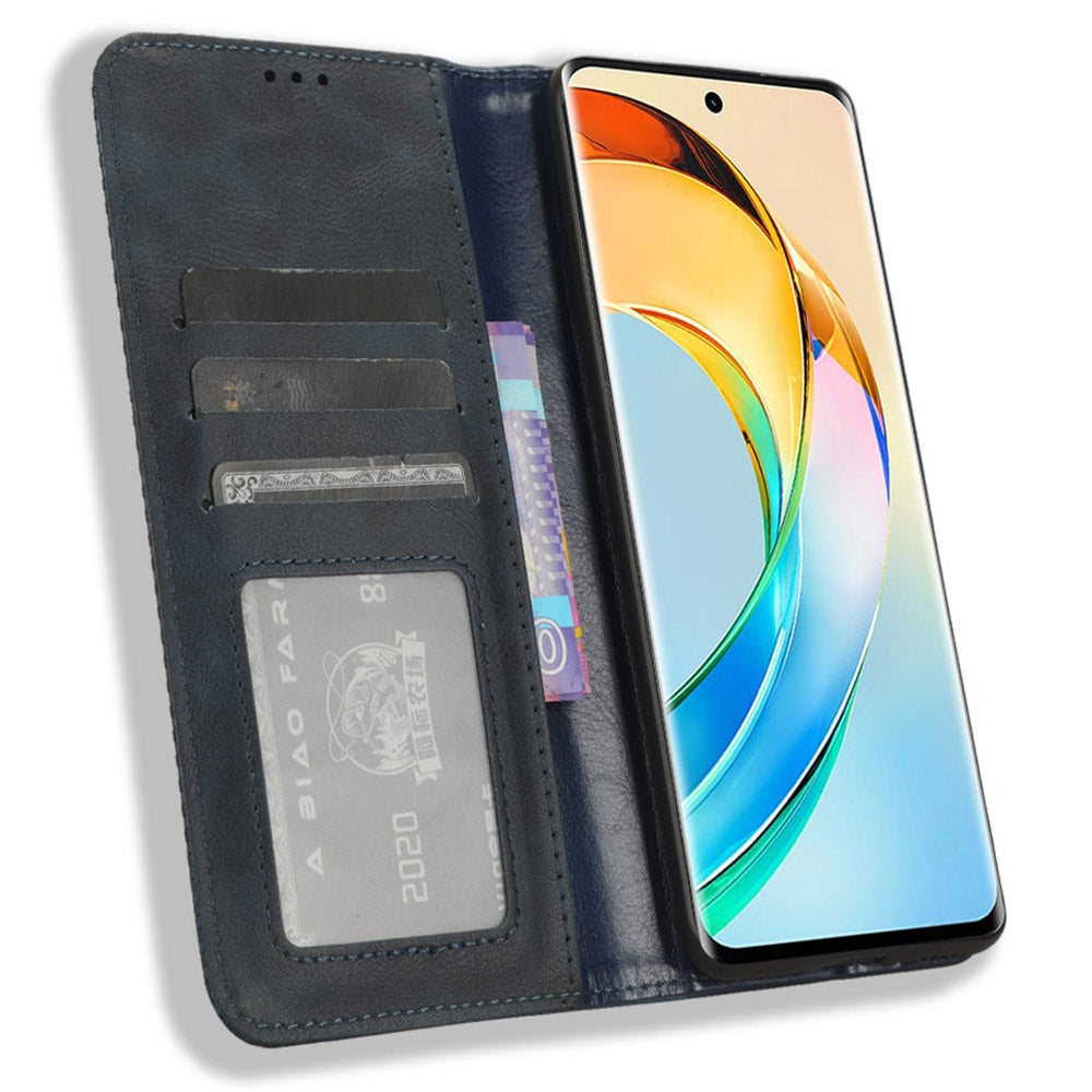 For Honor X50 Magnetic Closing Retro Phone Case PU Leather Cover Stand Wallet Shell