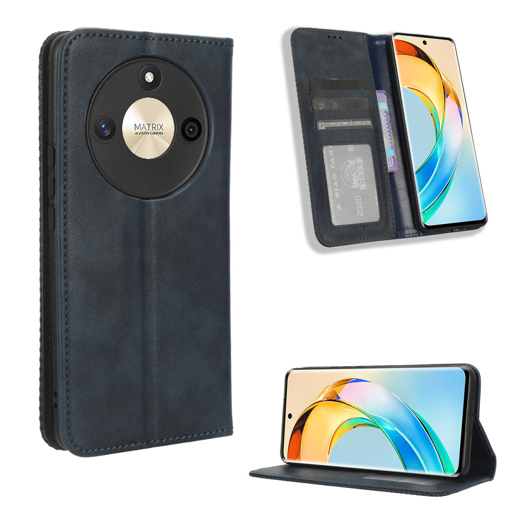For Honor X50 Magnetic Closing Retro Phone Case PU Leather Cover Stand Wallet Shell