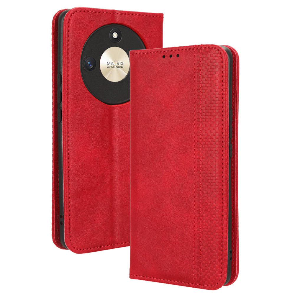 For Honor X50 Magnetic Closing Retro Phone Case PU Leather Cover Stand Wallet Shell