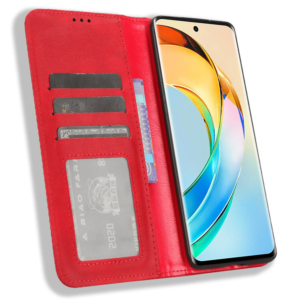 For Honor X50 Magnetic Closing Retro Phone Case PU Leather Cover Stand Wallet Shell