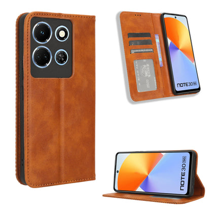 For Infinix Note 30 4G / X6833B / X6716B Magnetic Closing Phone Shell Retro PU Leather Cover Stand Wallet Shell