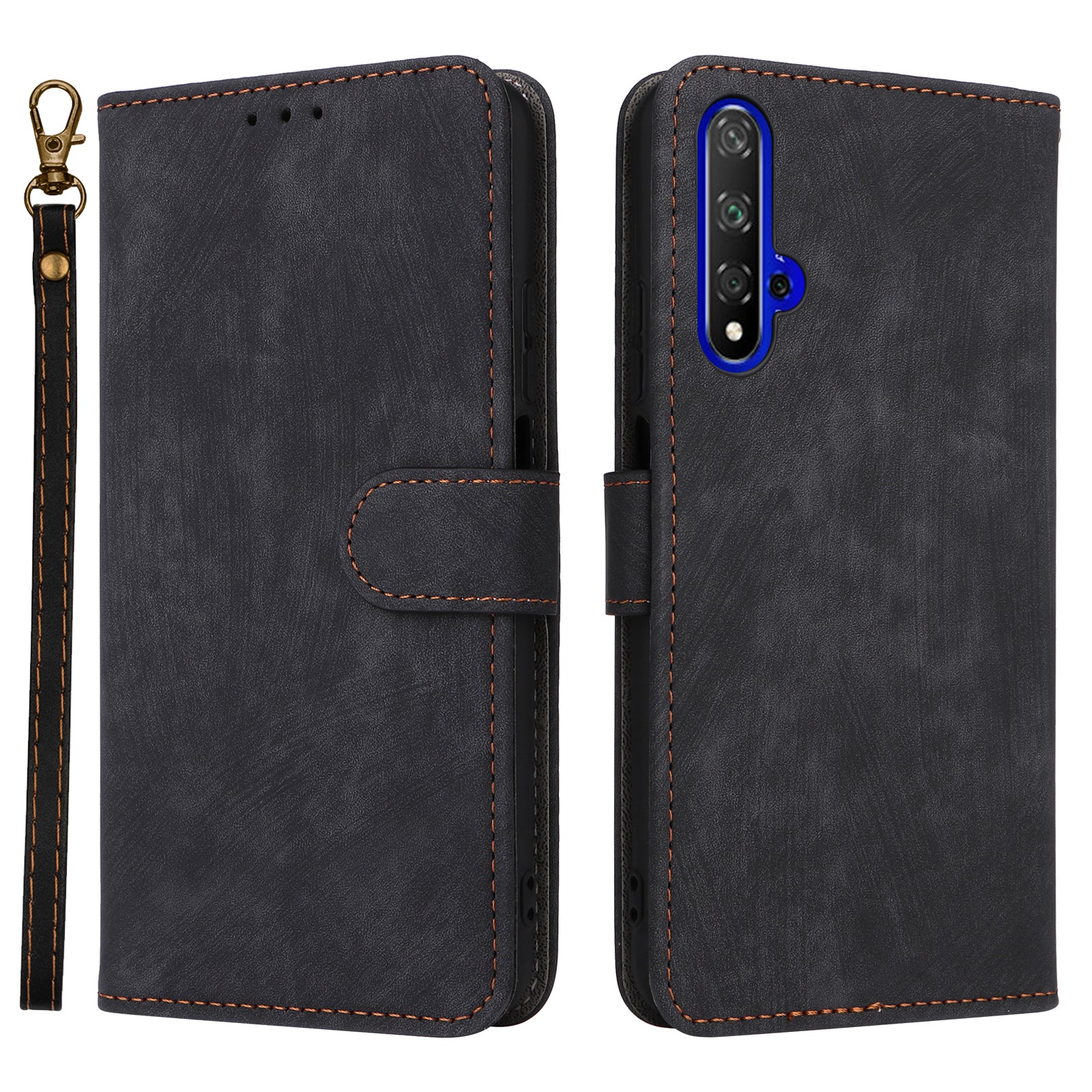 For Huawei nova 5T 4G / Honor 20 / 20S (For China) RFID Blocking Phone Case Wallet Stand PU Leather Cover with Strap