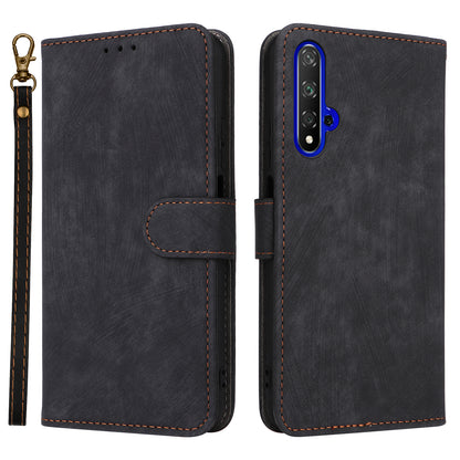 For Huawei nova 5T 4G / Honor 20 / 20S (For China) RFID Blocking Phone Case Wallet Stand PU Leather Cover with Strap