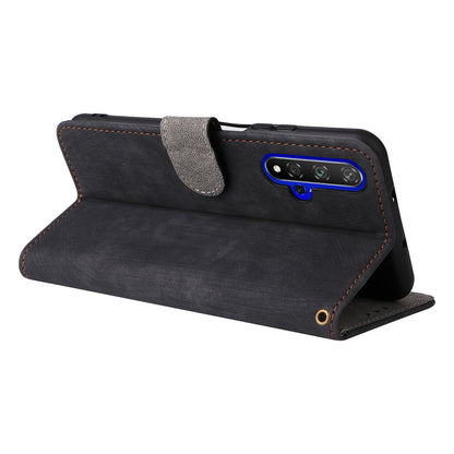 For Huawei nova 5T 4G / Honor 20 / 20S (For China) RFID Blocking Phone Case Wallet Stand PU Leather Cover with Strap