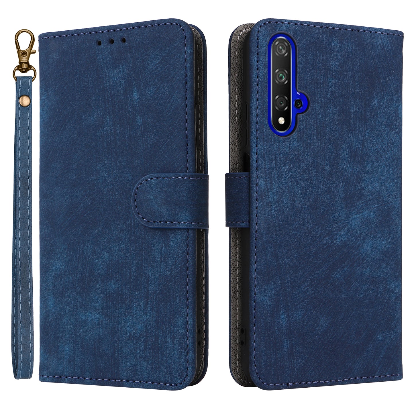 For Huawei nova 5T 4G / Honor 20 / 20S (For China) RFID Blocking Phone Case Wallet Stand PU Leather Cover with Strap