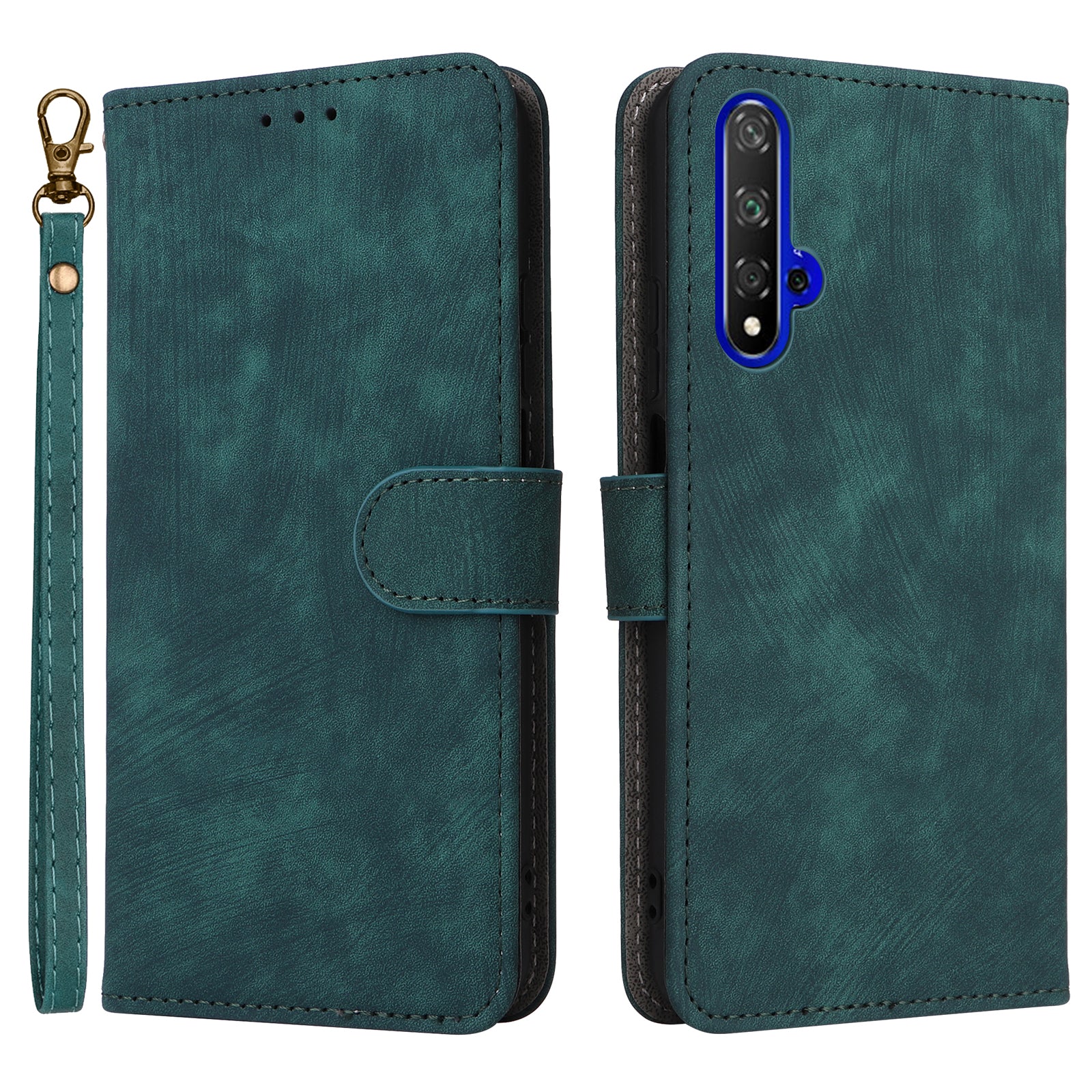 For Huawei nova 5T 4G / Honor 20 / 20S (For China) RFID Blocking Phone Case Wallet Stand PU Leather Cover with Strap