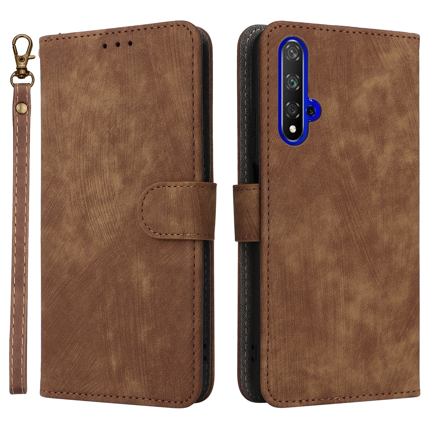 For Huawei nova 5T 4G / Honor 20 / 20S (For China) RFID Blocking Phone Case Wallet Stand PU Leather Cover with Strap