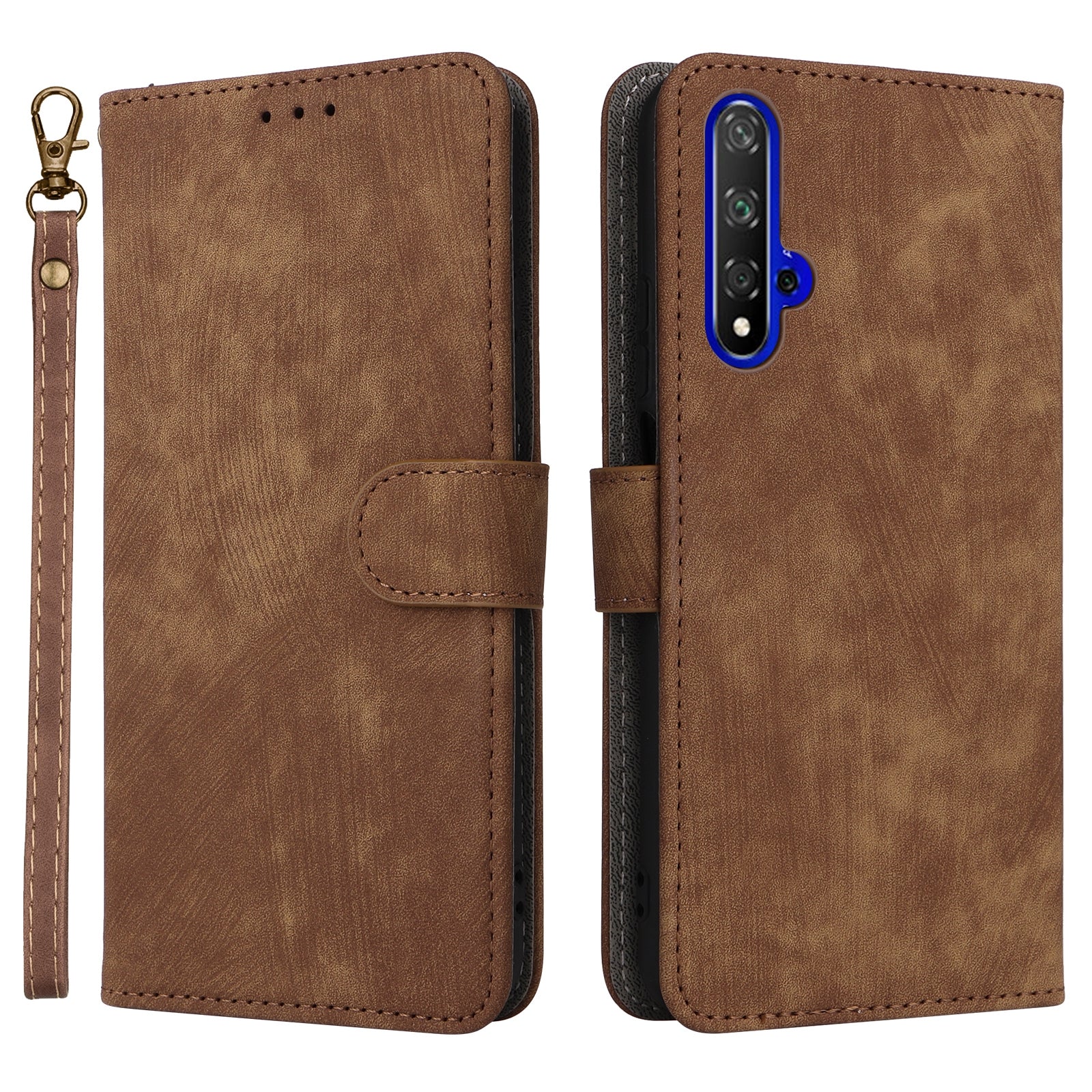For Huawei nova 5T 4G / Honor 20 / 20S (For China) RFID Blocking Phone Case Wallet Stand PU Leather Cover with Strap
