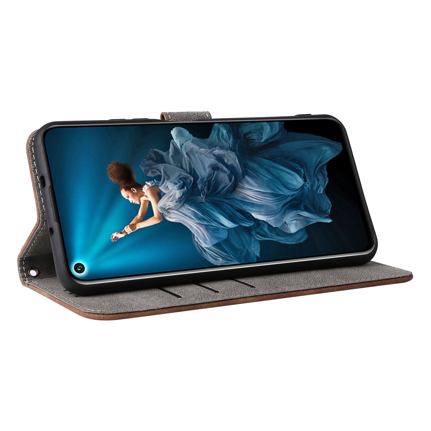For Huawei nova 5T 4G / Honor 20 / 20S (For China) RFID Blocking Phone Case Wallet Stand PU Leather Cover with Strap