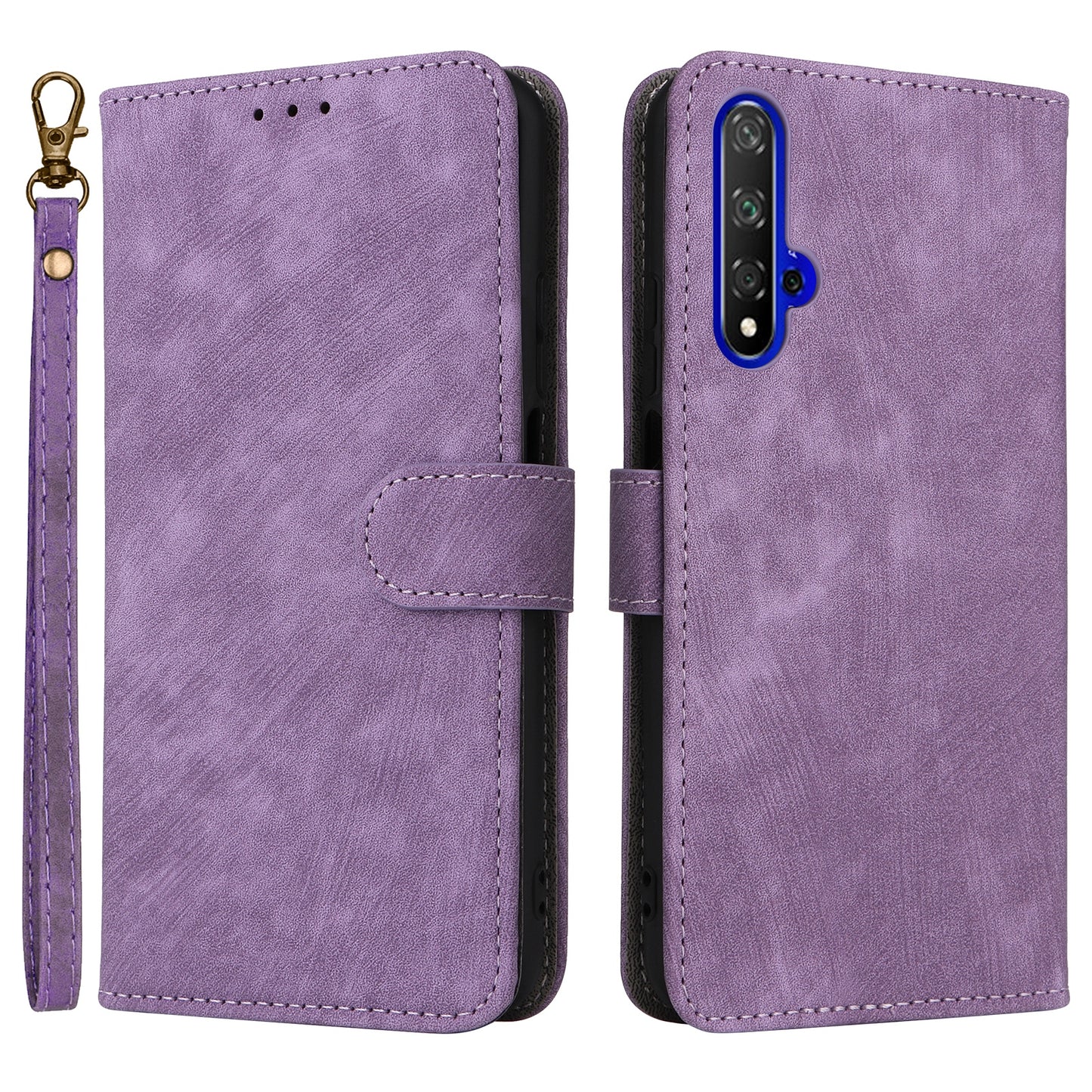For Huawei nova 5T 4G / Honor 20 / 20S (For China) RFID Blocking Phone Case Wallet Stand PU Leather Cover with Strap