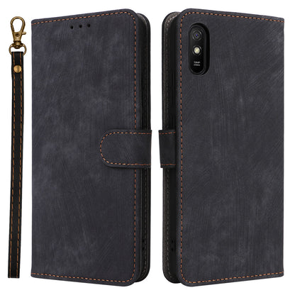 RFID Blocking Phone Case for Xiaomi Redmi 9A / 9AT / 9A Sport / 9i / 9i Sport , PU Leather Stand Flip Wallet Cover with Strap