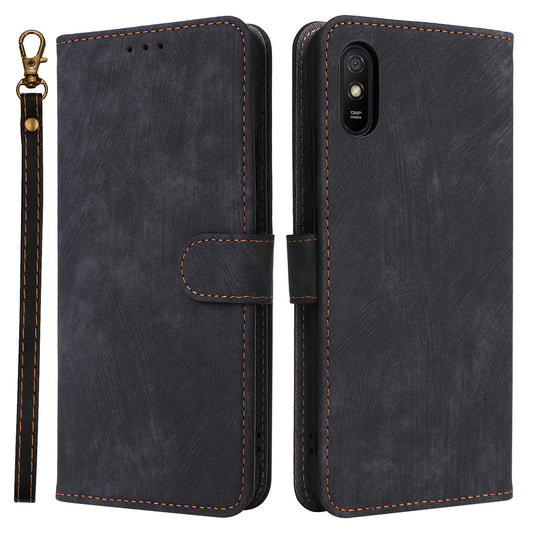 RFID Blocking Phone Case for Xiaomi Redmi 9A / 9AT / 9A Sport / 9i / 9i Sport , PU Leather Stand Flip Wallet Cover with Strap