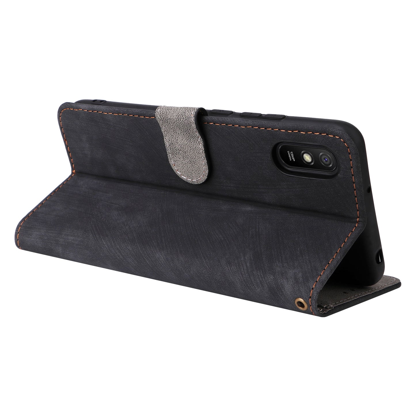 RFID Blocking Phone Case for Xiaomi Redmi 9A / 9AT / 9A Sport / 9i / 9i Sport , PU Leather Stand Flip Wallet Cover with Strap