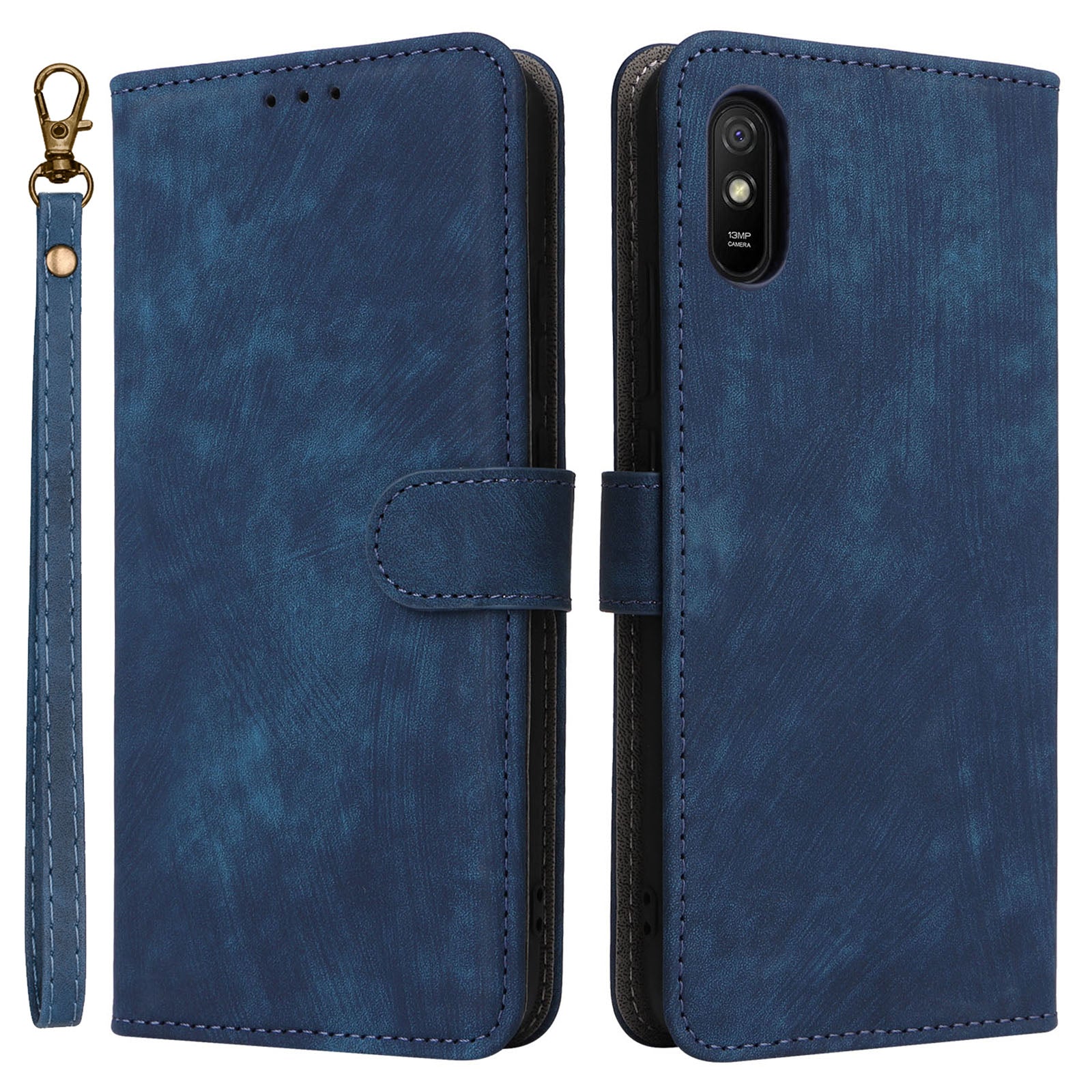 RFID Blocking Phone Case for Xiaomi Redmi 9A / 9AT / 9A Sport / 9i / 9i Sport , PU Leather Stand Flip Wallet Cover with Strap