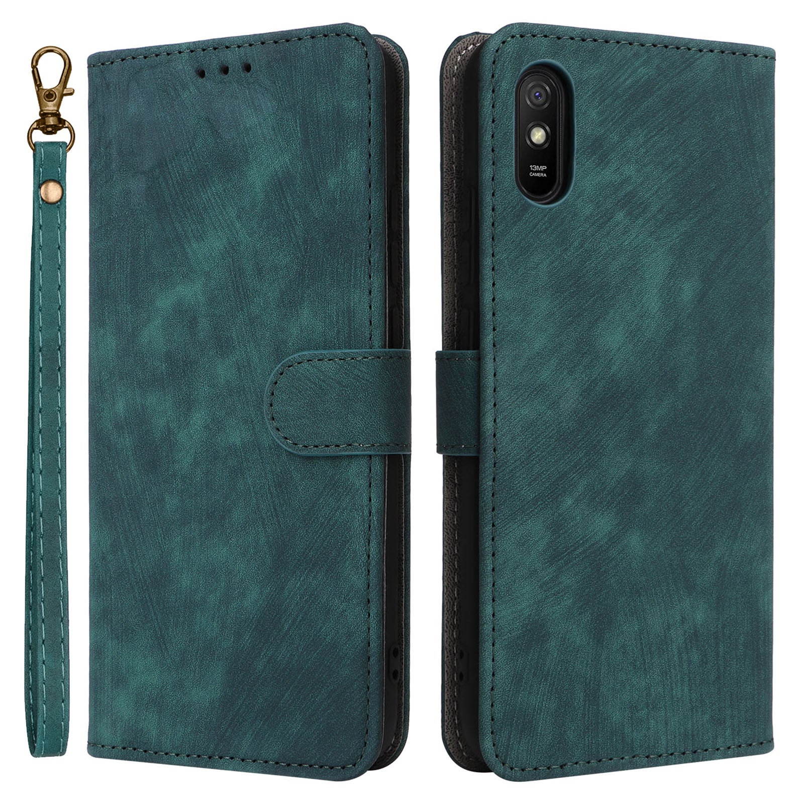 RFID Blocking Phone Case for Xiaomi Redmi 9A / 9AT / 9A Sport / 9i / 9i Sport , PU Leather Stand Flip Wallet Cover with Strap