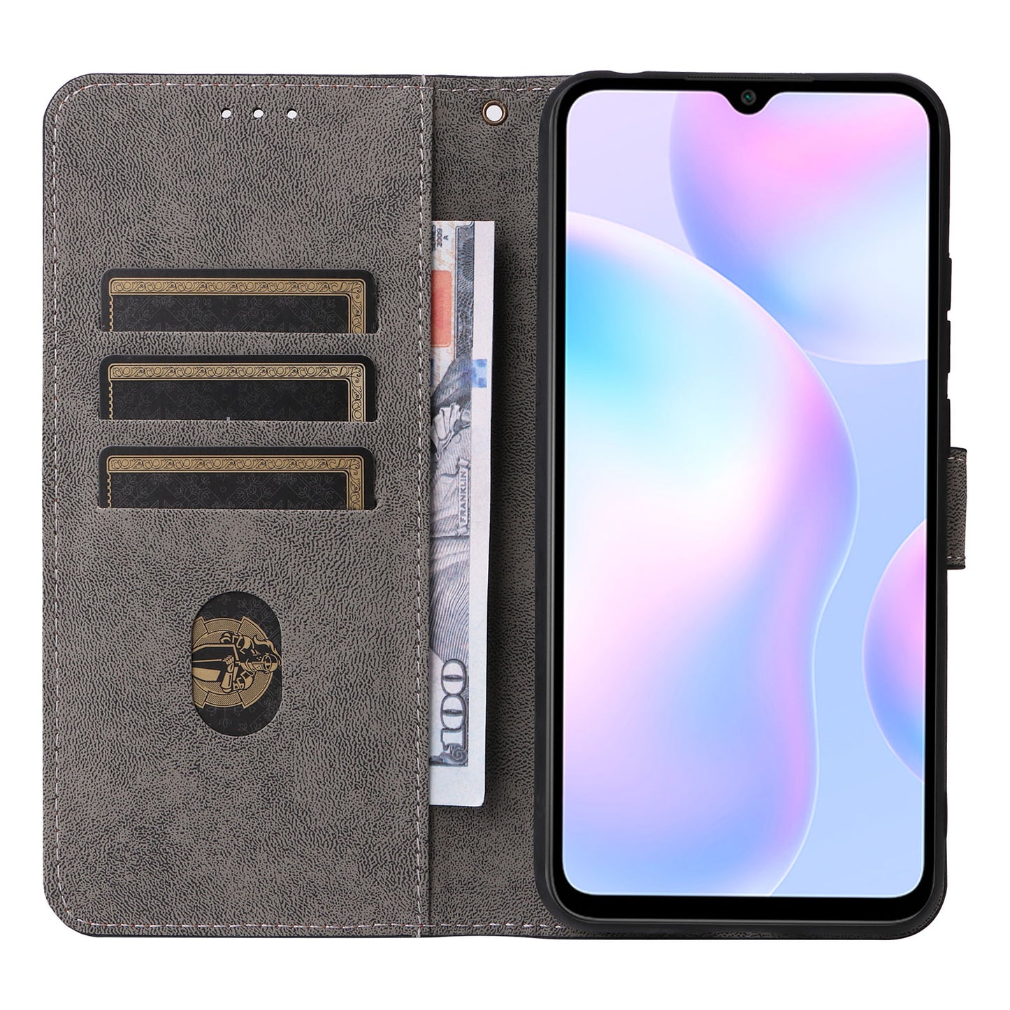 RFID Blocking Phone Case for Xiaomi Redmi 9A / 9AT / 9A Sport / 9i / 9i Sport , PU Leather Stand Flip Wallet Cover with Strap