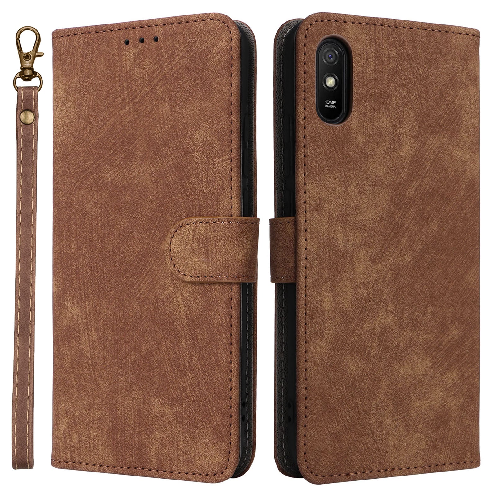RFID Blocking Phone Case for Xiaomi Redmi 9A / 9AT / 9A Sport / 9i / 9i Sport , PU Leather Stand Flip Wallet Cover with Strap