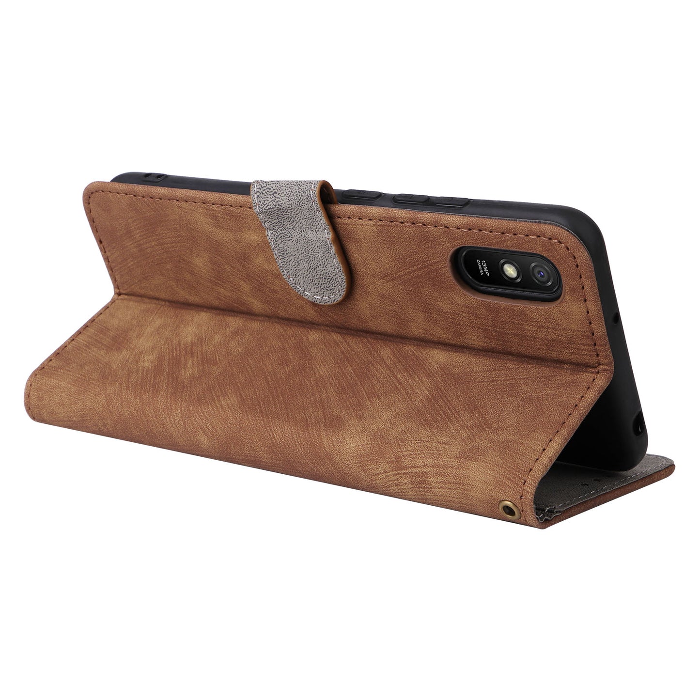 RFID Blocking Phone Case for Xiaomi Redmi 9A / 9AT / 9A Sport / 9i / 9i Sport , PU Leather Stand Flip Wallet Cover with Strap