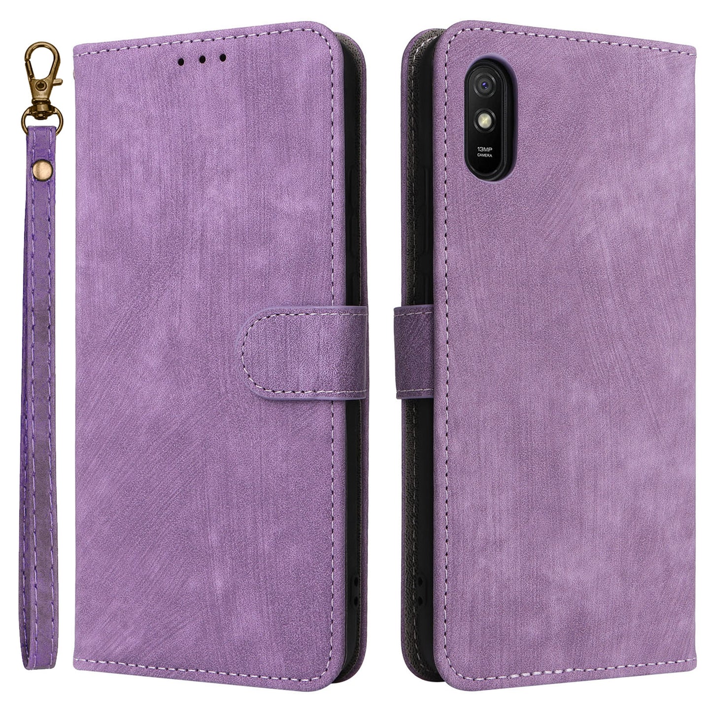 RFID Blocking Phone Case for Xiaomi Redmi 9A / 9AT / 9A Sport / 9i / 9i Sport , PU Leather Stand Flip Wallet Cover with Strap