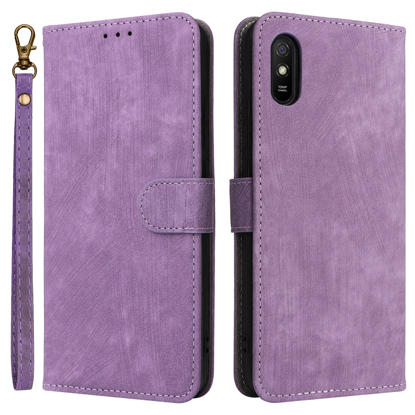 RFID Blocking Phone Case for Xiaomi Redmi 9A / 9AT / 9A Sport / 9i / 9i Sport , PU Leather Stand Flip Wallet Cover with Strap