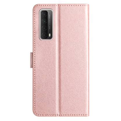 For Huawei P smart 2021 / Y7a Phone Case PU Leather Silk Texture Stand Wallet Flip Cover with Strap