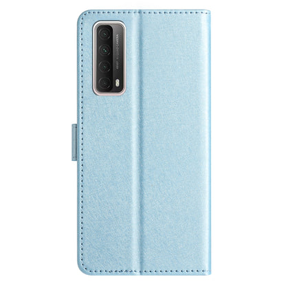 For Huawei P smart 2021 / Y7a Phone Case PU Leather Silk Texture Stand Wallet Flip Cover with Strap
