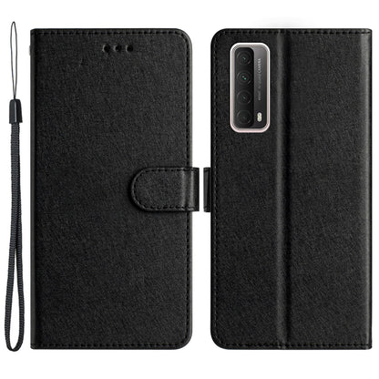 For Huawei P smart 2021 / Y7a Phone Case PU Leather Silk Texture Stand Wallet Flip Cover with Strap
