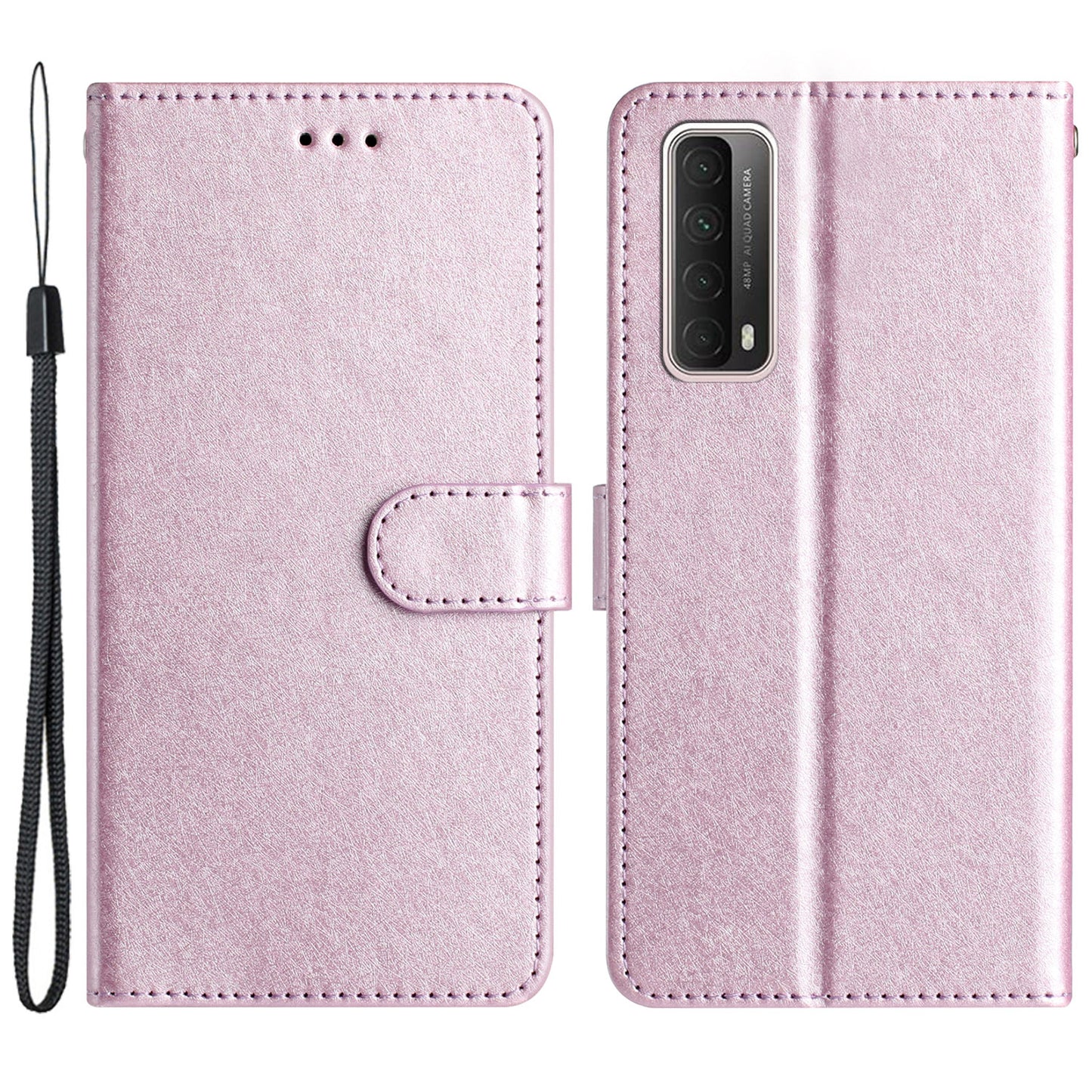 For Huawei P smart 2021 / Y7a Phone Case PU Leather Silk Texture Stand Wallet Flip Cover with Strap