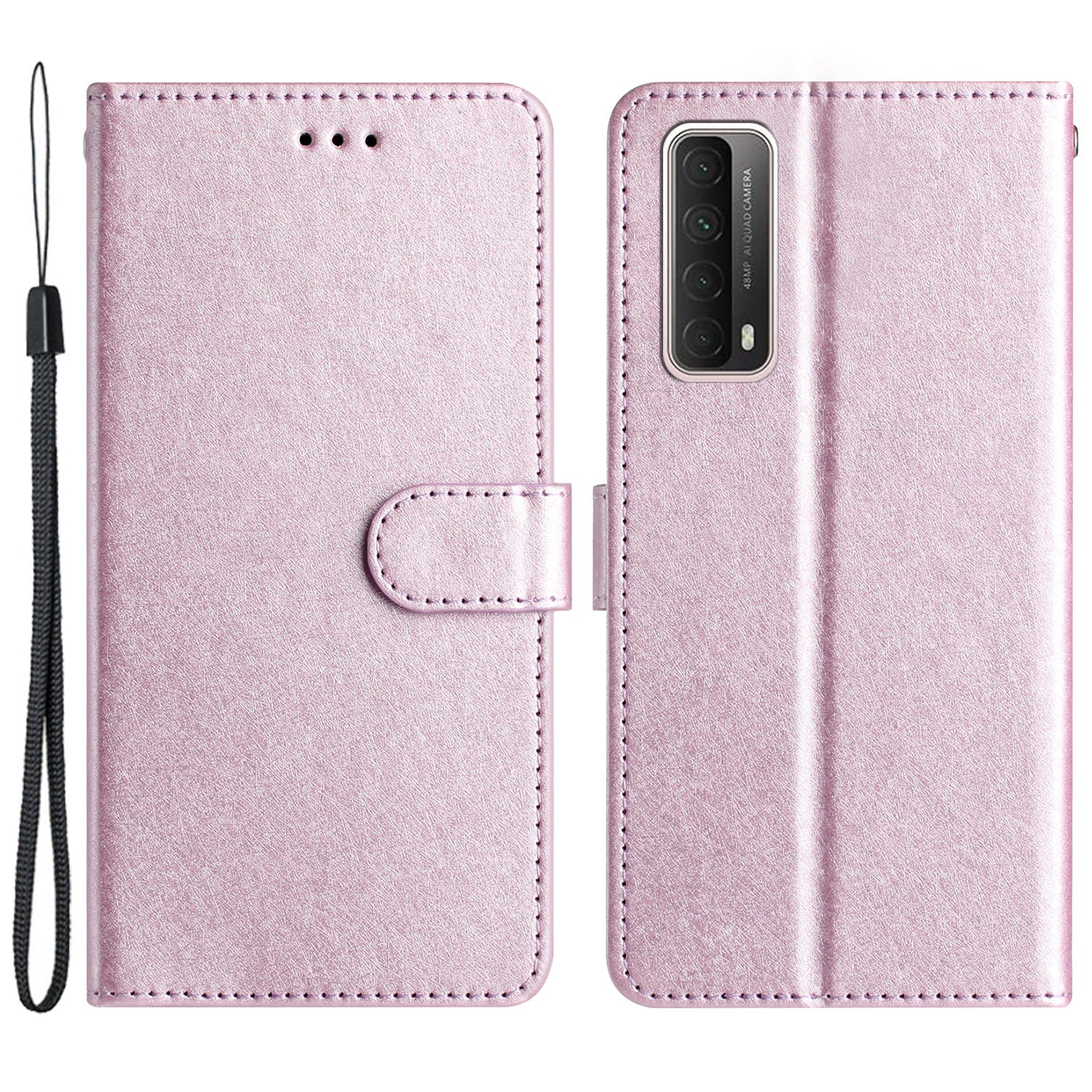 For Huawei P smart 2021 / Y7a Phone Case PU Leather Silk Texture Stand Wallet Flip Cover with Strap
