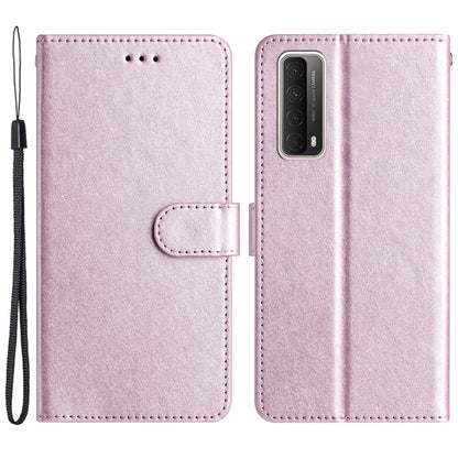For Huawei P smart 2021 / Y7a Phone Case PU Leather Silk Texture Stand Wallet Flip Cover with Strap