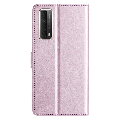 For Huawei P smart 2021 / Y7a Phone Case PU Leather Silk Texture Stand Wallet Flip Cover with Strap