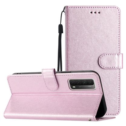 For Huawei P smart 2021 / Y7a Phone Case PU Leather Silk Texture Stand Wallet Flip Cover with Strap