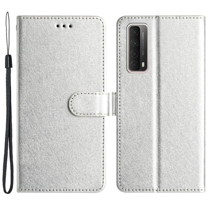 For Huawei P smart 2021 / Y7a Phone Case PU Leather Silk Texture Stand Wallet Flip Cover with Strap
