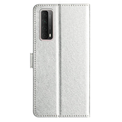 For Huawei P smart 2021 / Y7a Phone Case PU Leather Silk Texture Stand Wallet Flip Cover with Strap