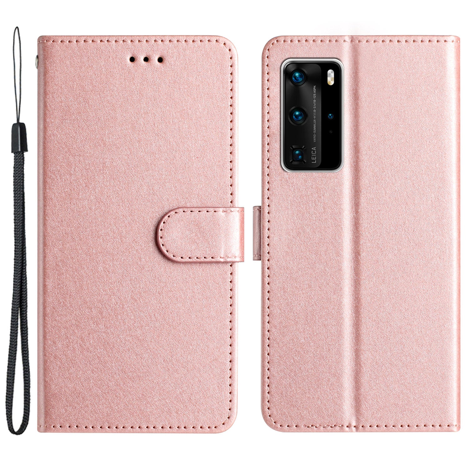 For Huawei P40 Pro Wallet Phone Case PU Leather Silk Texture Stand Protective Cover with Strap