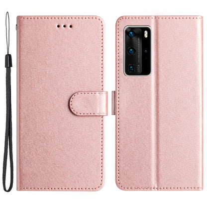 For Huawei P40 Pro Wallet Phone Case PU Leather Silk Texture Stand Protective Cover with Strap