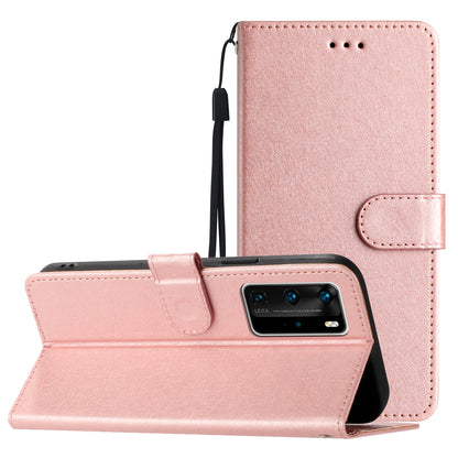 For Huawei P40 Pro Wallet Phone Case PU Leather Silk Texture Stand Protective Cover with Strap
