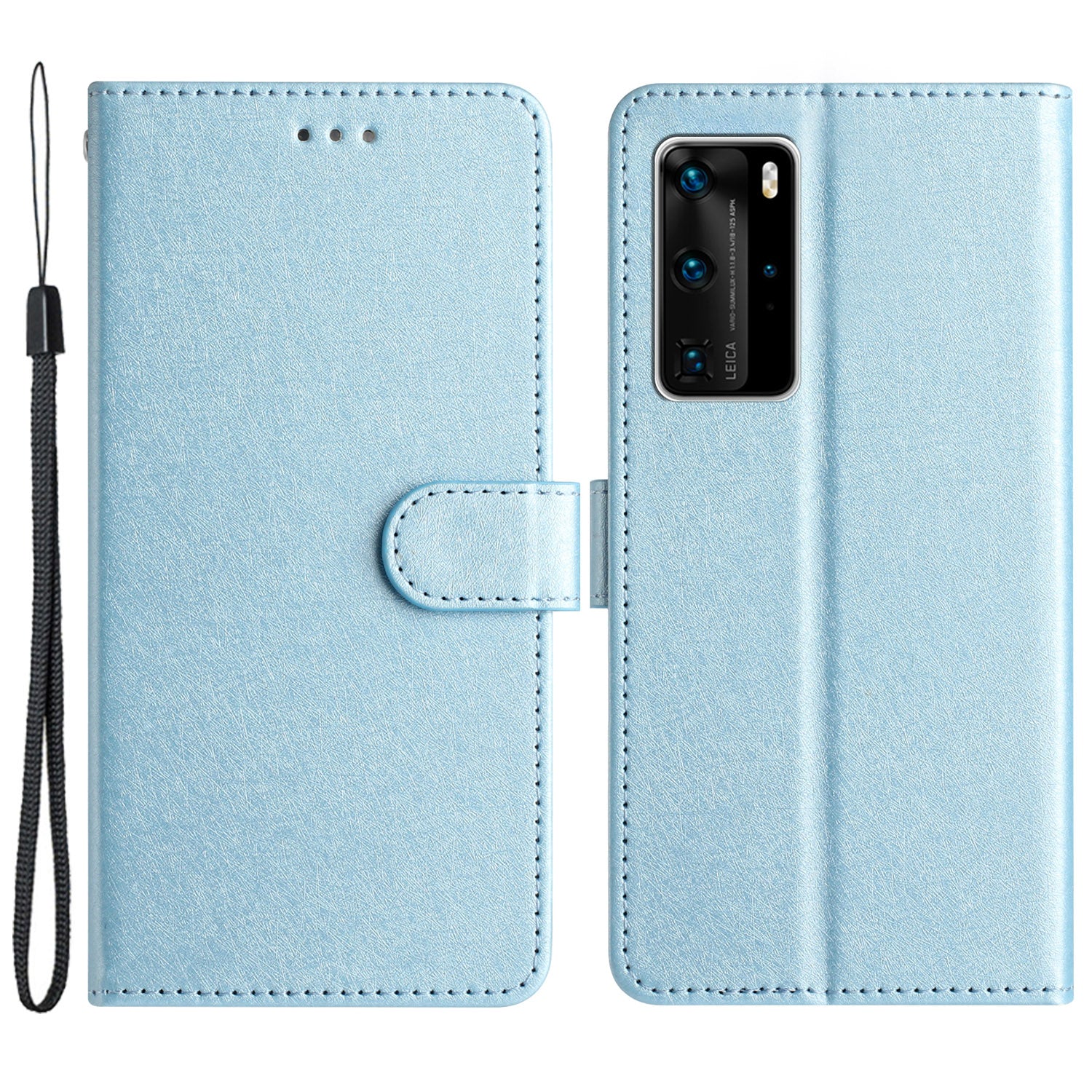 For Huawei P40 Pro Wallet Phone Case PU Leather Silk Texture Stand Protective Cover with Strap