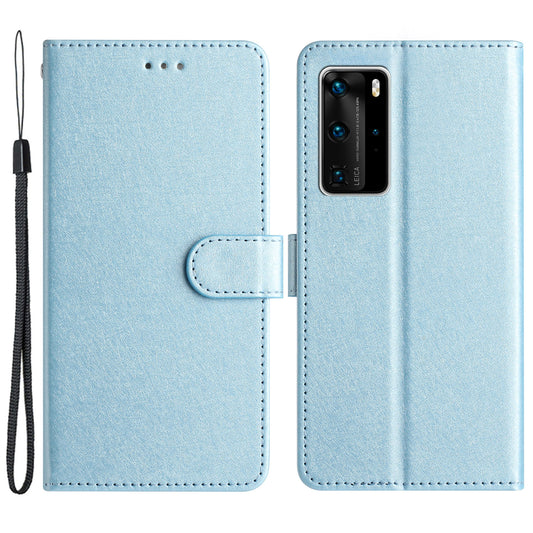For Huawei P40 Pro Wallet Phone Case PU Leather Silk Texture Stand Protective Cover with Strap