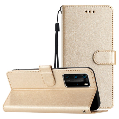 For Huawei P40 Pro Wallet Phone Case PU Leather Silk Texture Stand Protective Cover with Strap