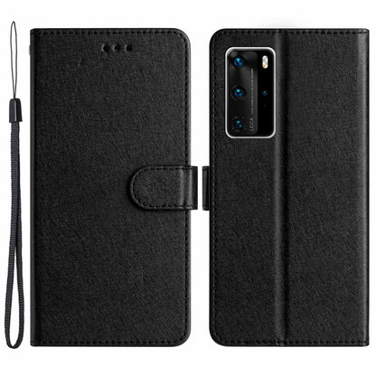 For Huawei P40 Pro Wallet Phone Case PU Leather Silk Texture Stand Protective Cover with Strap