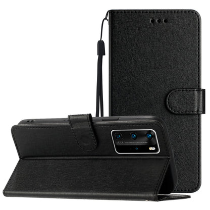 For Huawei P40 Pro Wallet Phone Case PU Leather Silk Texture Stand Protective Cover with Strap