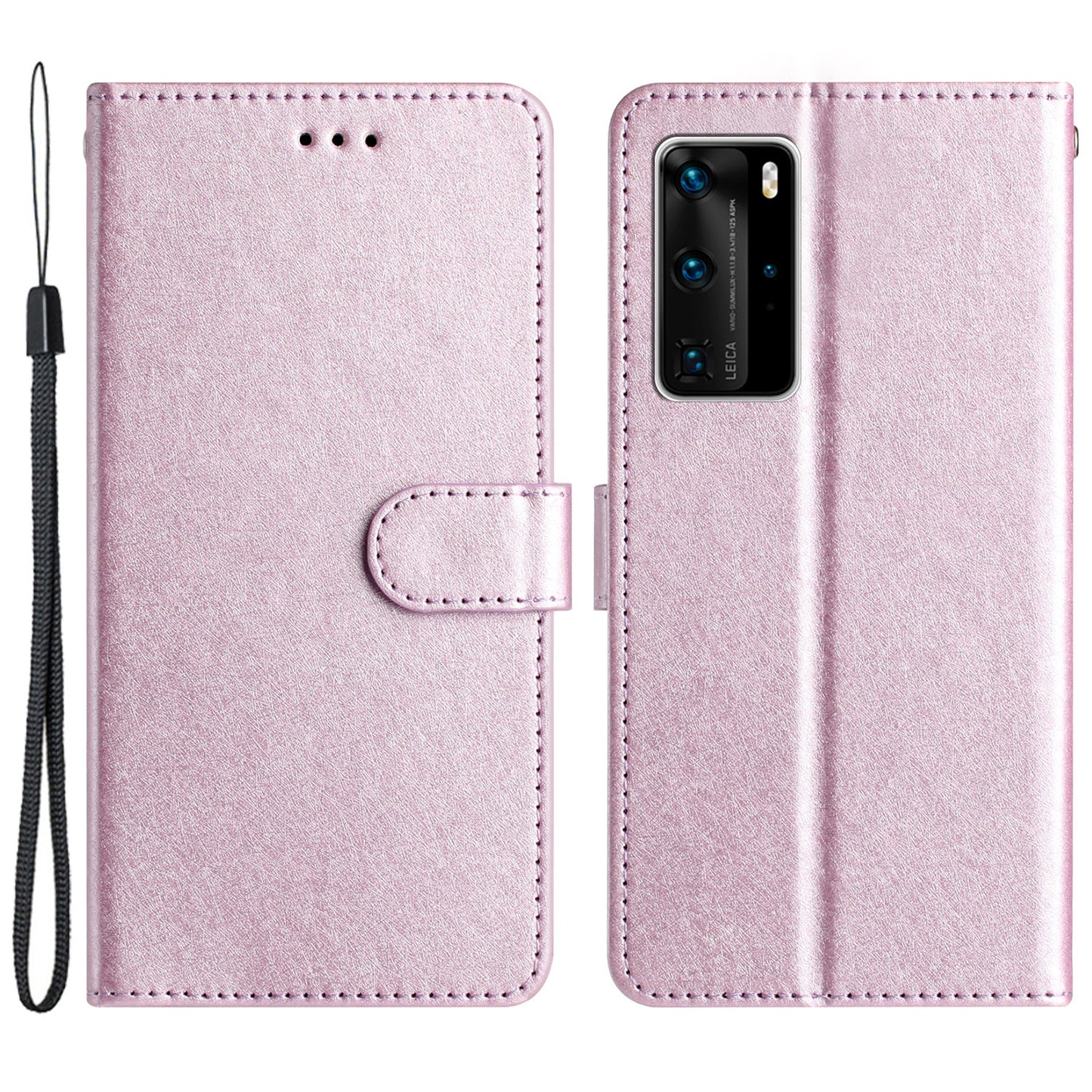 For Huawei P40 Pro Wallet Phone Case PU Leather Silk Texture Stand Protective Cover with Strap