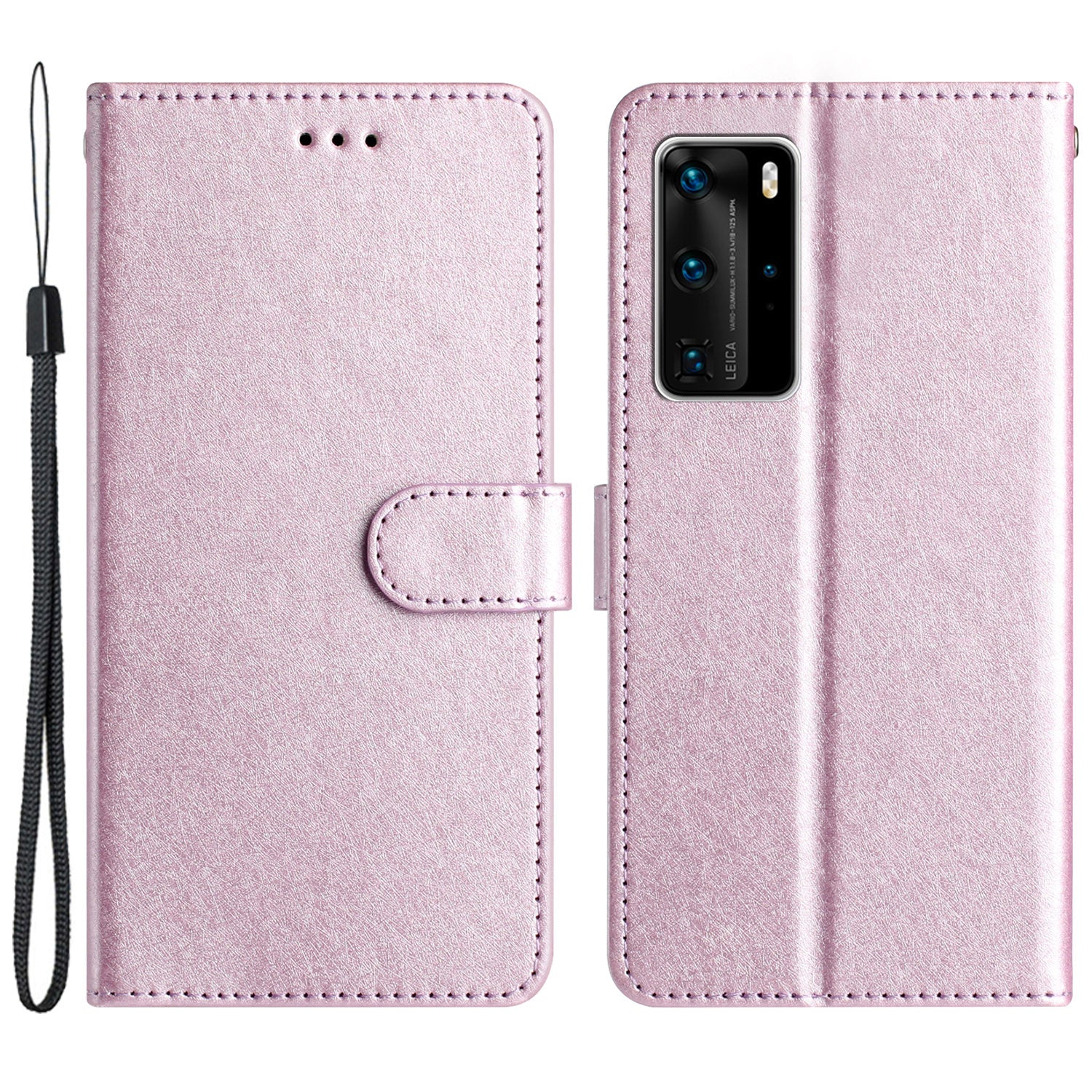 For Huawei P40 Pro Wallet Phone Case PU Leather Silk Texture Stand Protective Cover with Strap