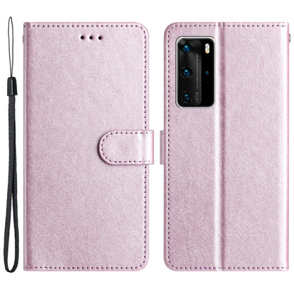 For Huawei P40 Pro Wallet Phone Case PU Leather Silk Texture Stand Protective Cover with Strap