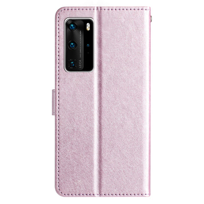 For Huawei P40 Pro Wallet Phone Case PU Leather Silk Texture Stand Protective Cover with Strap