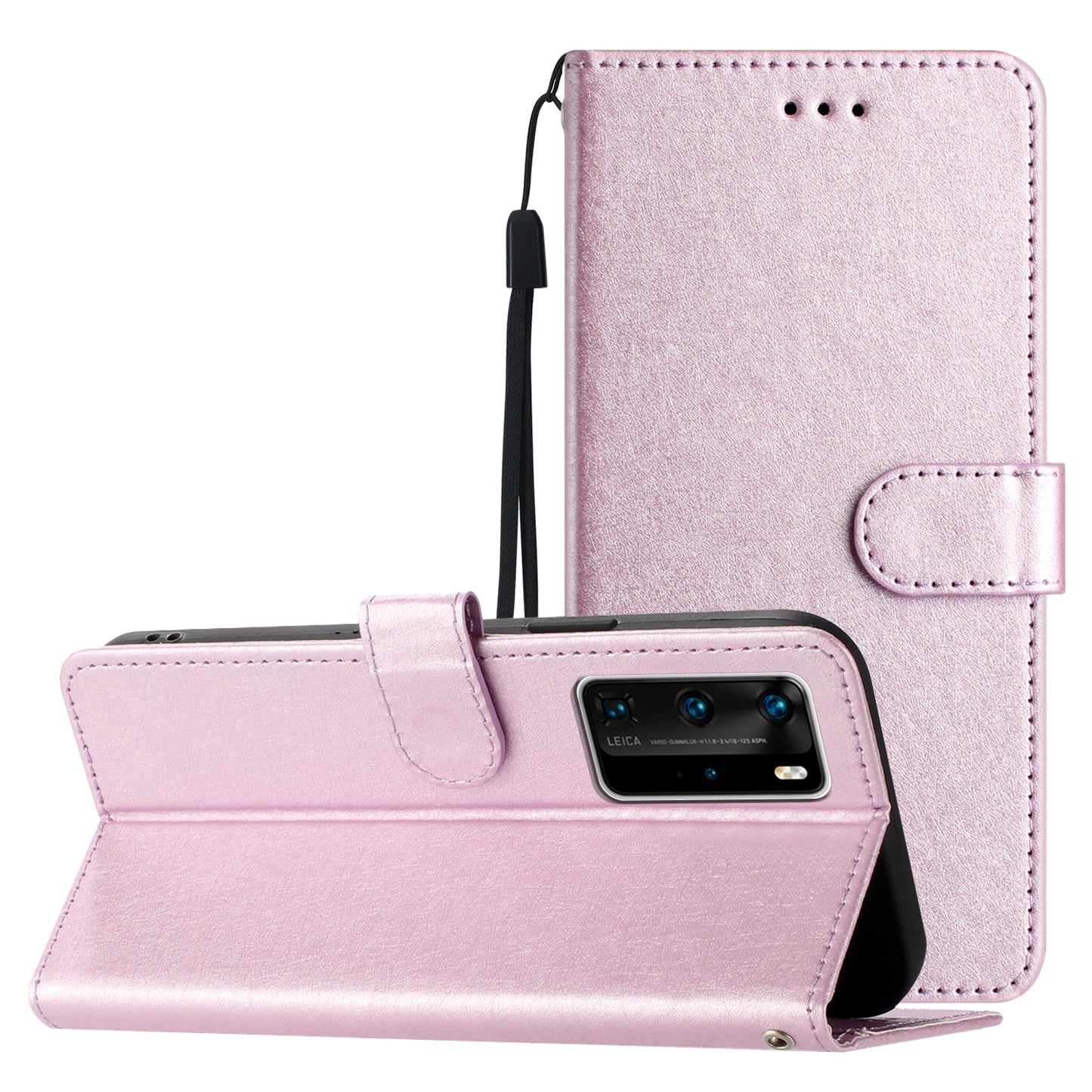 For Huawei P40 Pro Wallet Phone Case PU Leather Silk Texture Stand Protective Cover with Strap