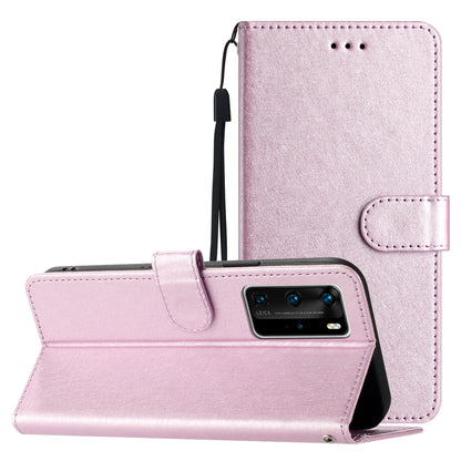 For Huawei P40 Pro Wallet Phone Case PU Leather Silk Texture Stand Protective Cover with Strap